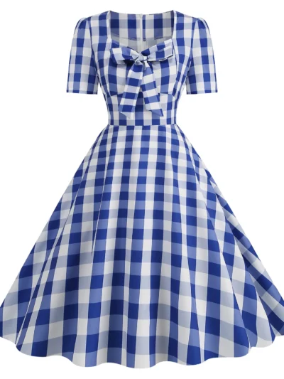 blue check dress on the white background