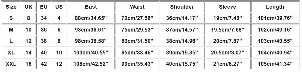 blue retro dress size chart