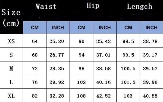 dark blue pants size chart 