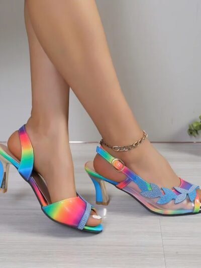 woman wearing fairy heels in the grey room