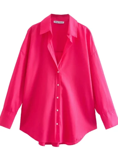 hot pink blouse front view, white background