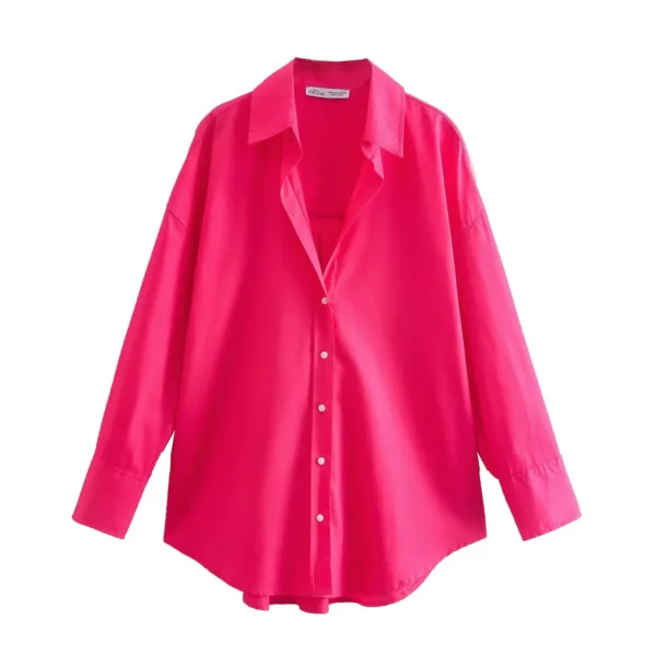 hot pink blouse front view, white background