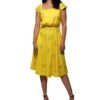 woman wearing la la land yellow dress