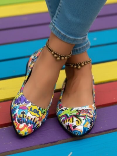 woman wearing multicolor flats