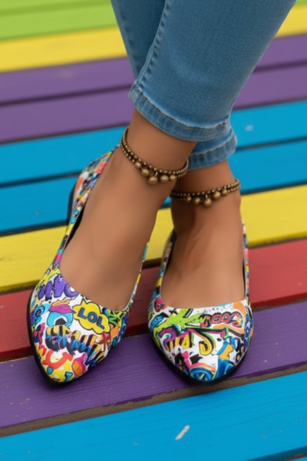 woman wearing multicolor flats