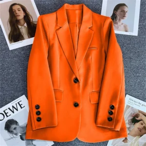 orange blazer on the grey carpet