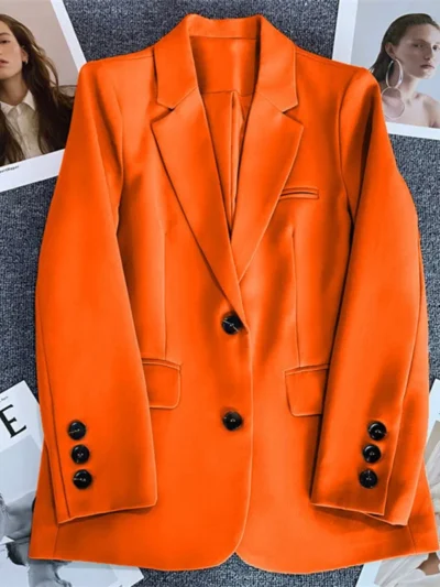 orange blazer on the grey carpet