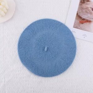 pale blue beret on the white background