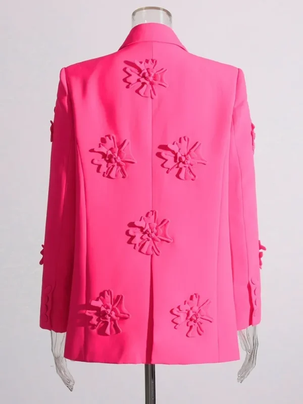 pink blazer with appliques back view, white background