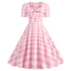 pink check dress on the white background