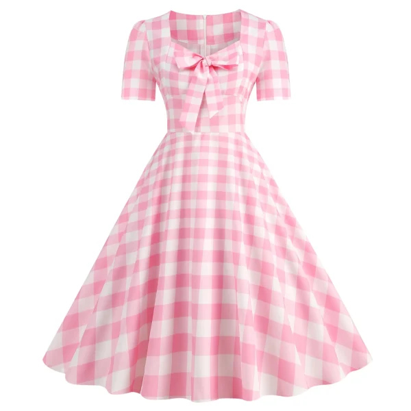 pink check dress on the white background