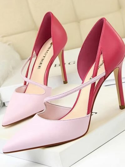 pink color heels on the white box