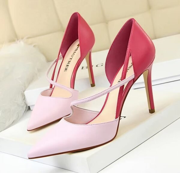 pink color heels on the white box