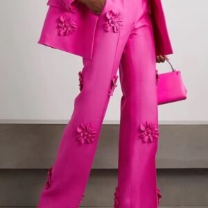 woman wearing pink wide leg pants