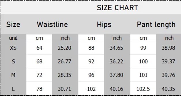 red pants size chart