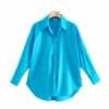 turquoise blouse front view, white background