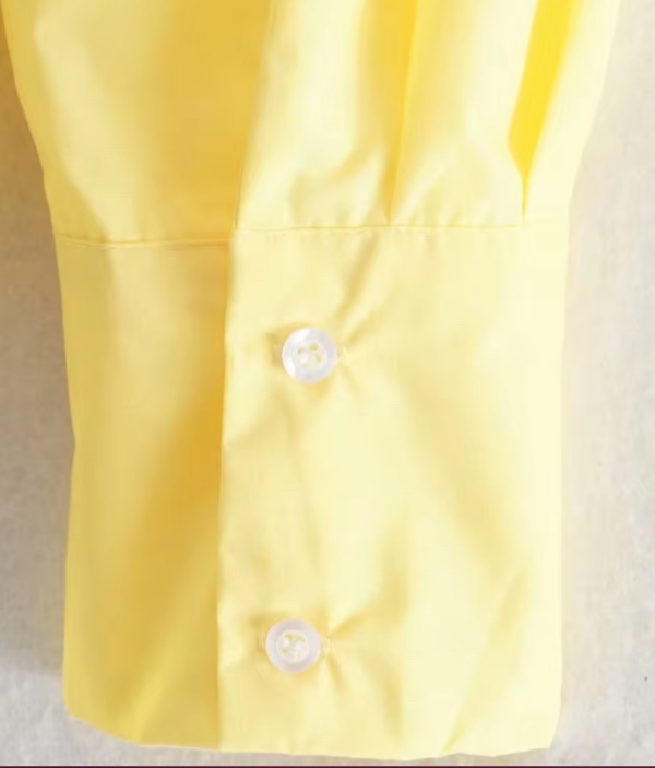 the sleeve and the buttons of yellow blouse