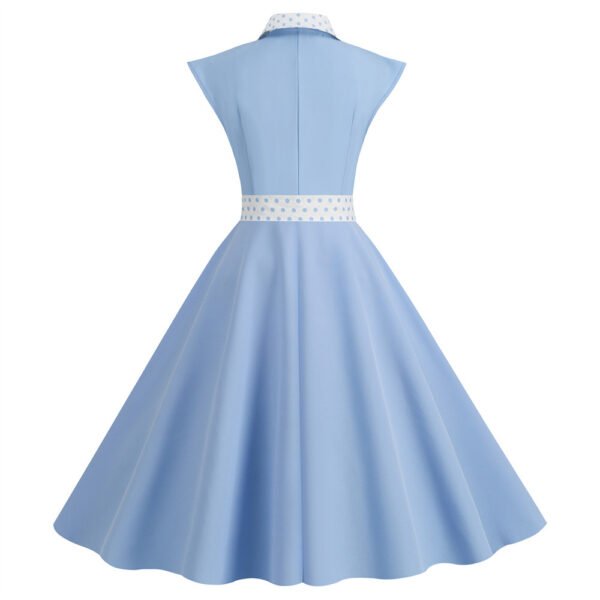 pale blue dress back view with a white belt