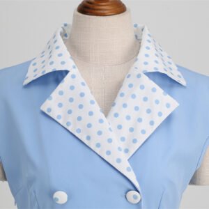 pale blue dress upper part with a white collar on a mannequin