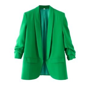 Colorful blazer collection front view, featuring a green blazer from Marysia's Colorful Closet.