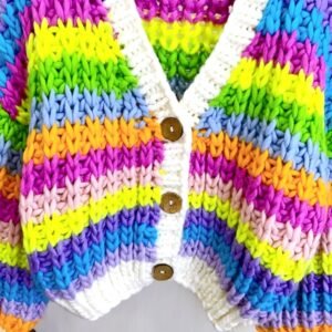 the bottom and the buttons of colorful knit cardigan