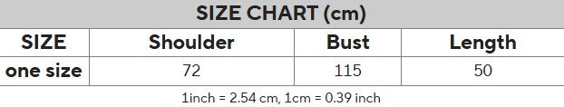 colorful knit cardigan size chart