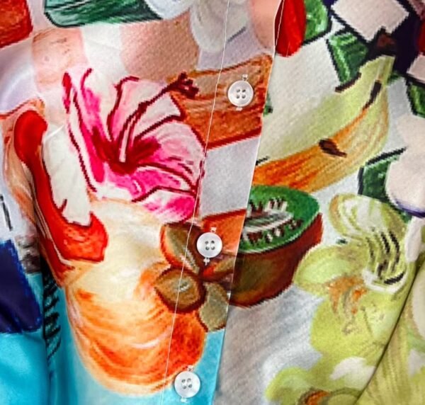 the buttons of colorful pattern dress