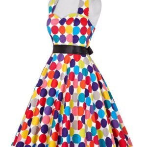 colorful polka dot dress turned to the left side on the white background