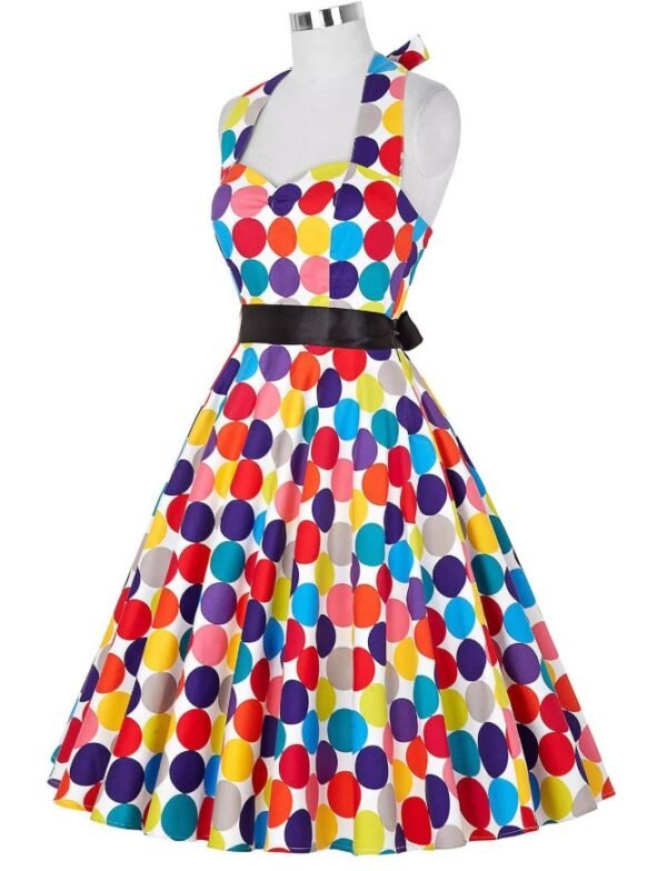 colorful polka dot dress turned to the left side on the white background