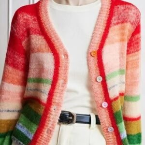 the buttons of colorful striped cardigan