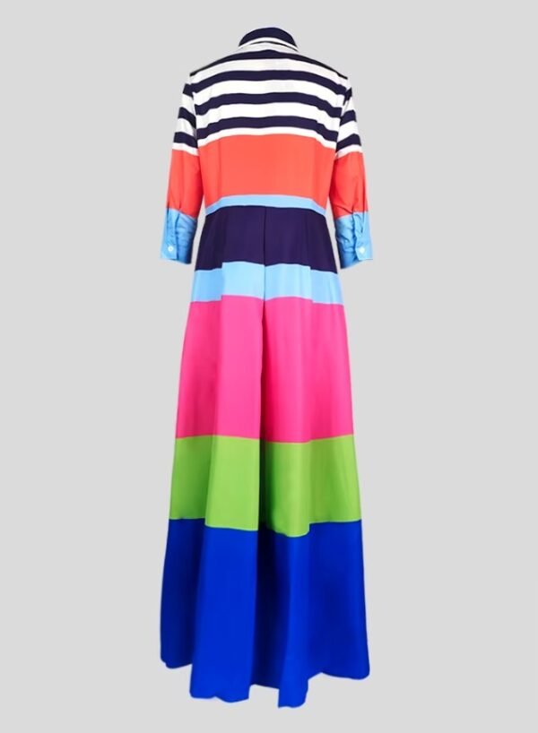 the backside of the colorful striped dress on the grey background