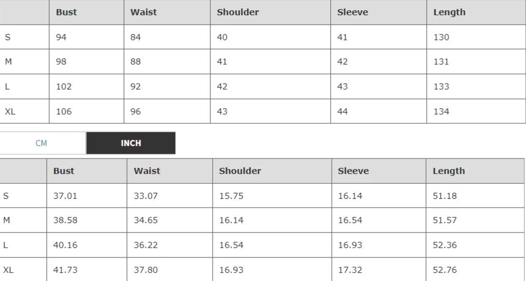 colorful striped dress size chart