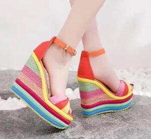 colorful wedges collection front and side view featuring multicolor wedges