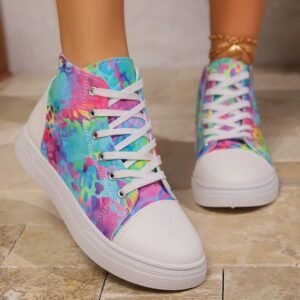 multi colored sneakers on the feet