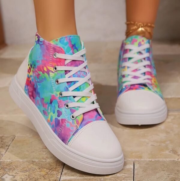 multi colored sneakers on the feet