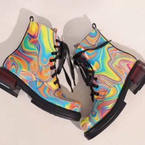 multicolor boots lying on the white background