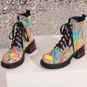 multicolor boots standing on the white box