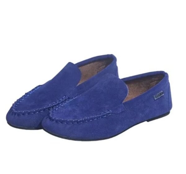 navy blue loafers on the white background