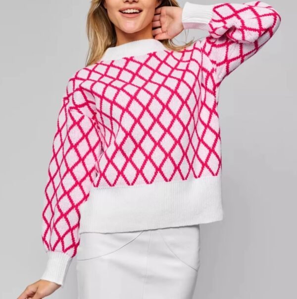 woman wearing pink and white sweater and white skirt