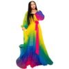 woman wearing rainbow dress