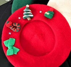 the material of red Christmas beret