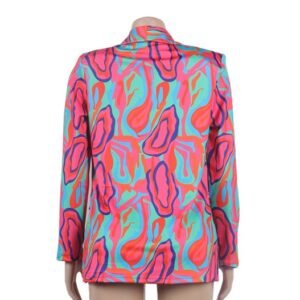 the back view of abstract colorful blazer on a mannequin