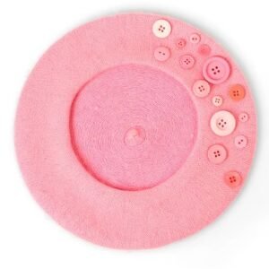 pale pink colorful beret with buttons on the white background