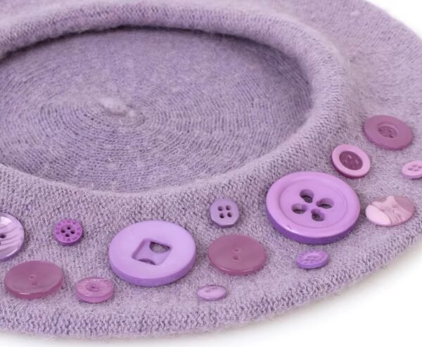 the buttons of lavender colorful beret with buttons