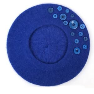 royal blue colorful beret with buttons on the white background