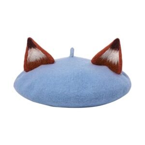 blue colorful beret with ears on the white background