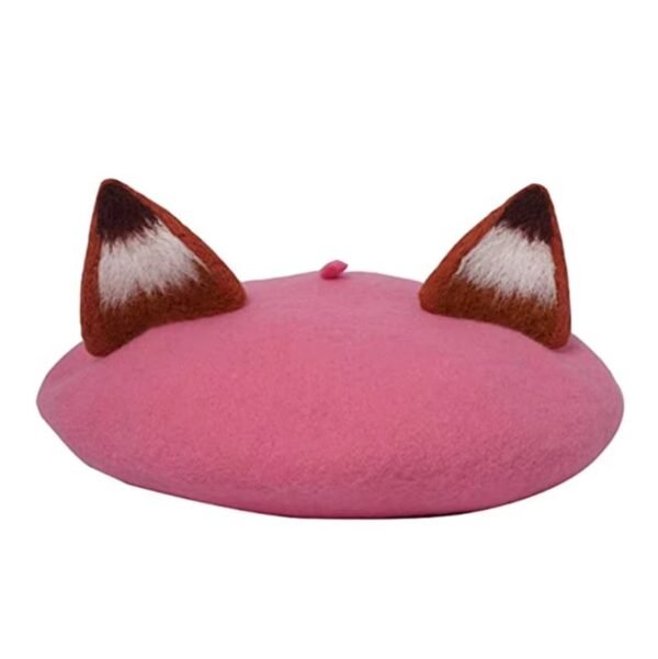 pink colorful beret with ears on the white background