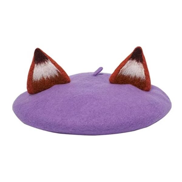 purple colorful beret with ears on the white background