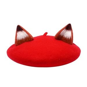 red colorful beret with ears on the white background