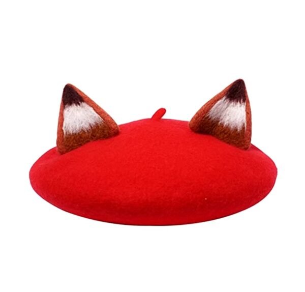 red colorful beret with ears on the white background